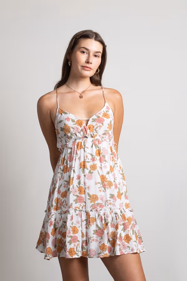 Summer Daze Floral Cross Back Mini Dress - Ivory Multi
