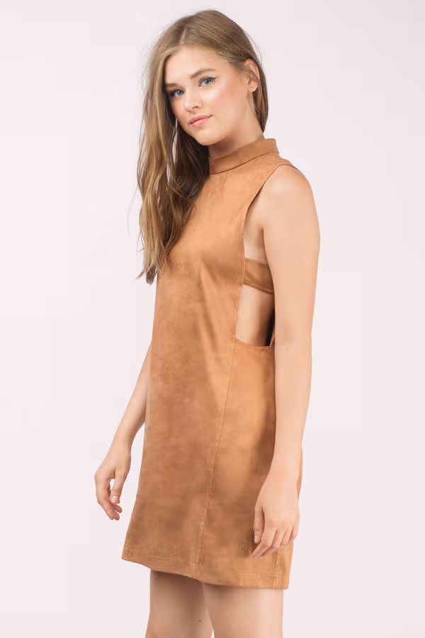 Keep It Simple Cutout Shift Mini Dress - Rust Suede