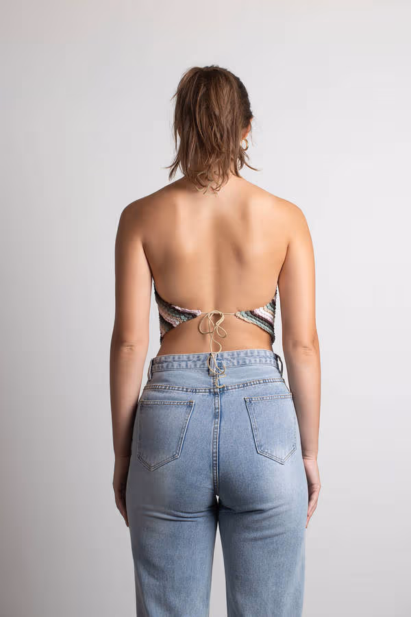 State Of Mind Crop Top - Sage Multi