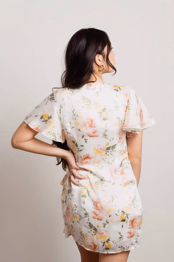 Sunkissed Floral Wrap Mini Dress - Ivory Multi