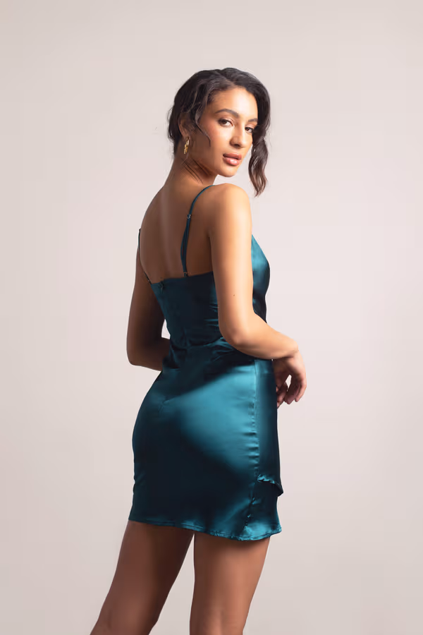 Alaleh Satin Surplice Mini Dress - Light Blue
