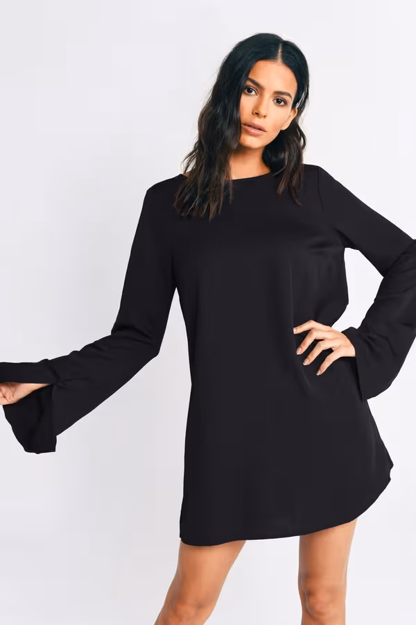 Ellie Bell Sleeve Open Back Mini Dress - Black