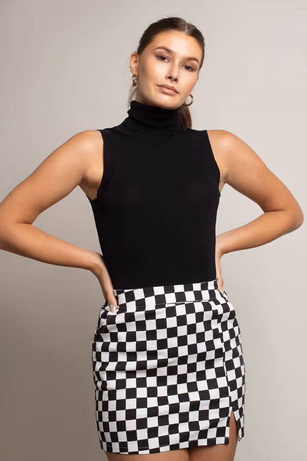 Cassie Black Ribbed Turtleneck Sleeveless Top