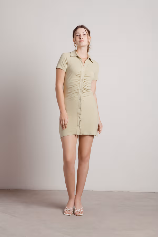 Saturn Collared Ruched Mini Dress - Sage
