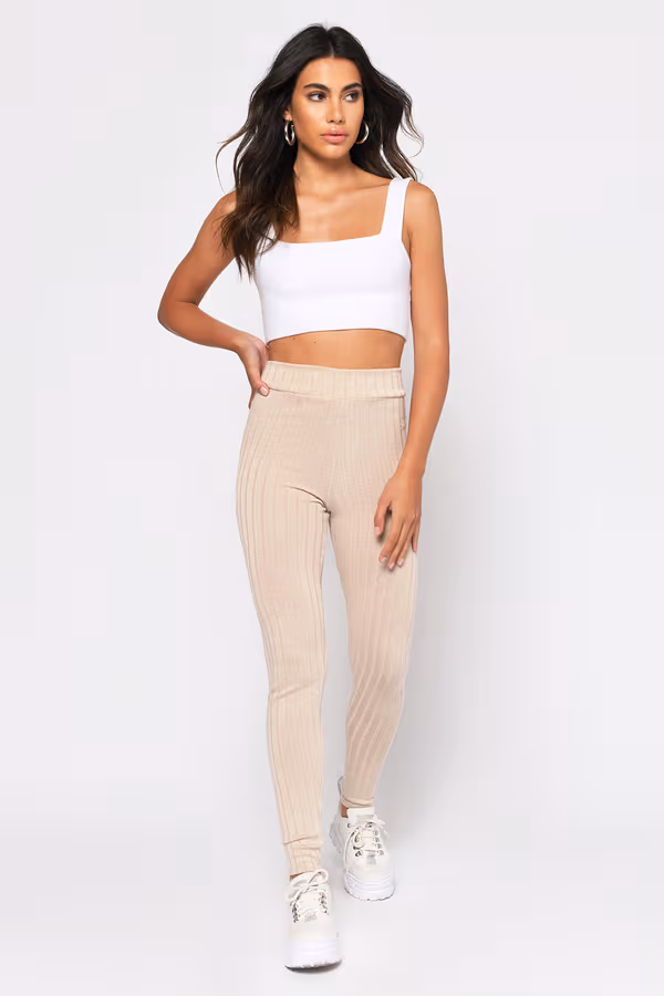 Hailey Ribbed Leggings - Taupe