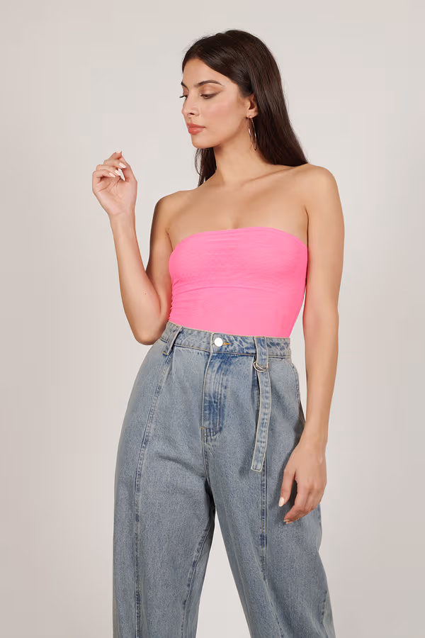 Strawberry Champagne Strapless Bodysuit - Hot Pink