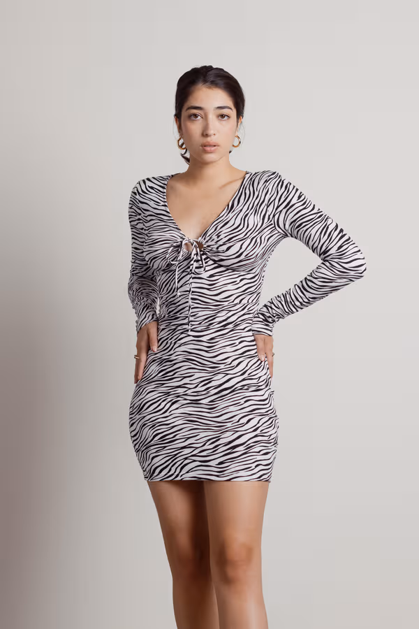 Shia Long Sleeve Zebra Print Mini Dress - Black & White