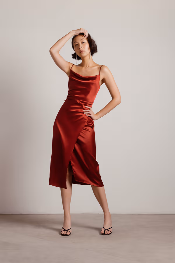 Maddy Satin Slit Midi Dress - Blush