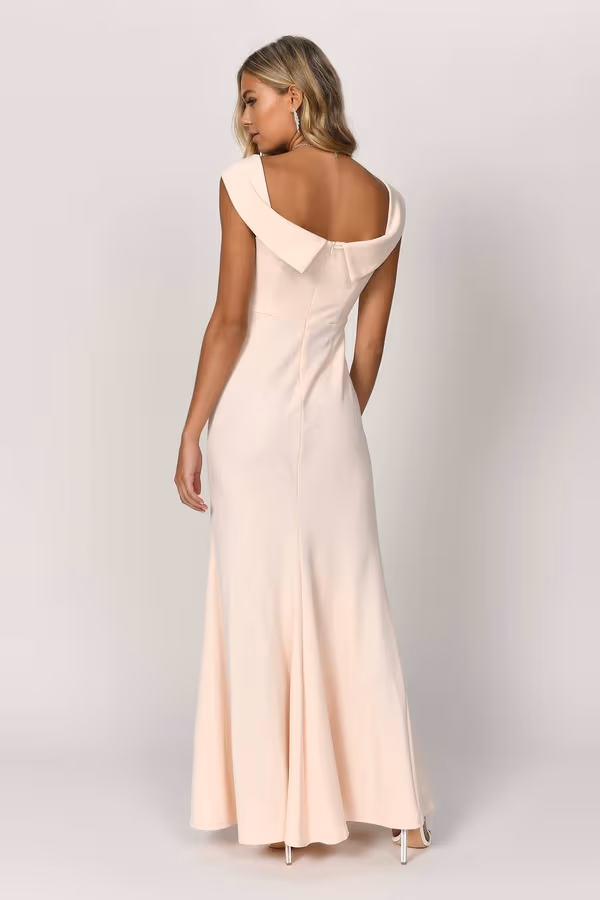 Gina Off The Shoulder High Slit Maxi Dress - Champagne