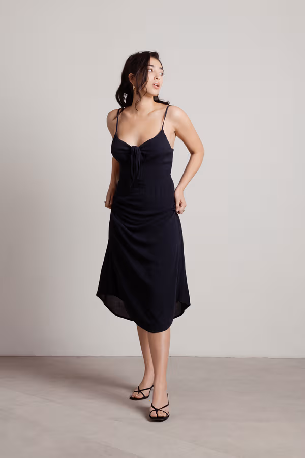 Kendall Front Tie Sheer Midi Dress - Black