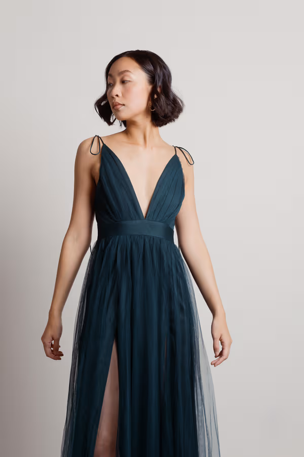 Slay The Night Deep V Double High Slit Maxi Dress - Black