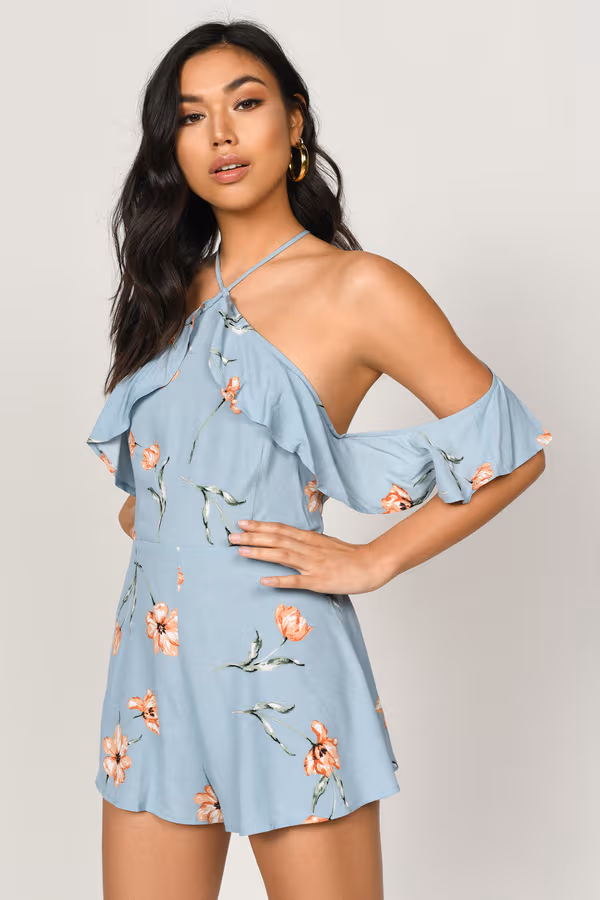 Roxy Cold Shoulder Romper - Blue Multi
