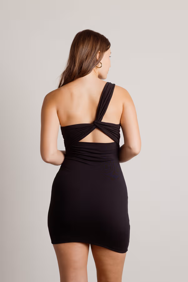 Rivalry Black Reversible One Shoulder Cutout Bodycon Dress