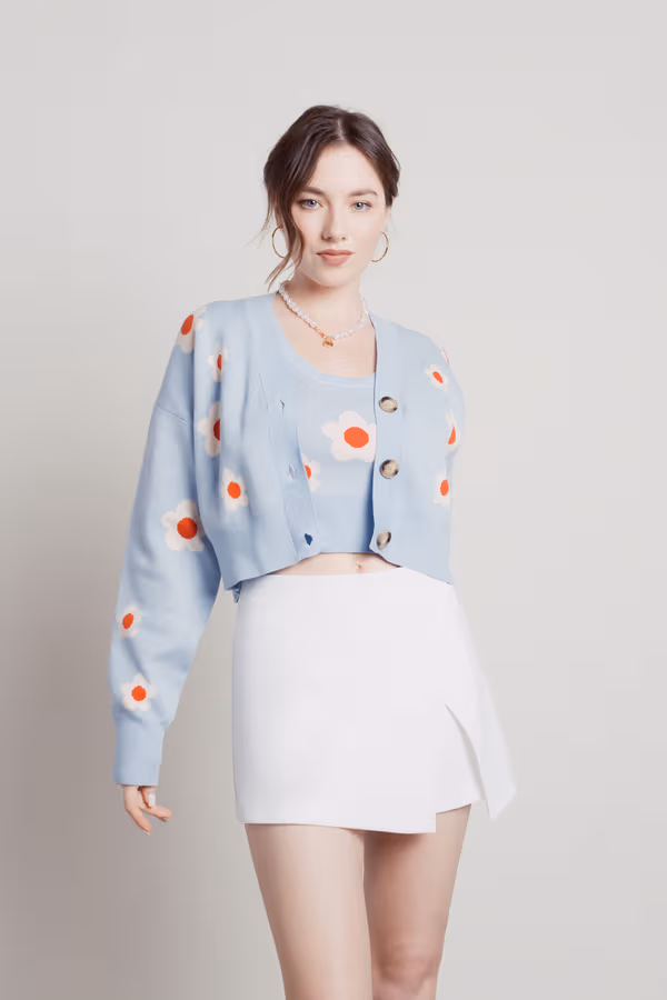 Paint By Flowers Floral Print Cardigan - Strawberry Pink