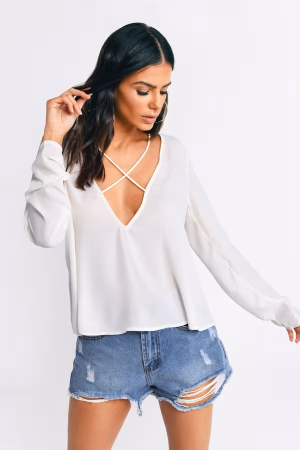 Zohar Plunging Blouse - Cream