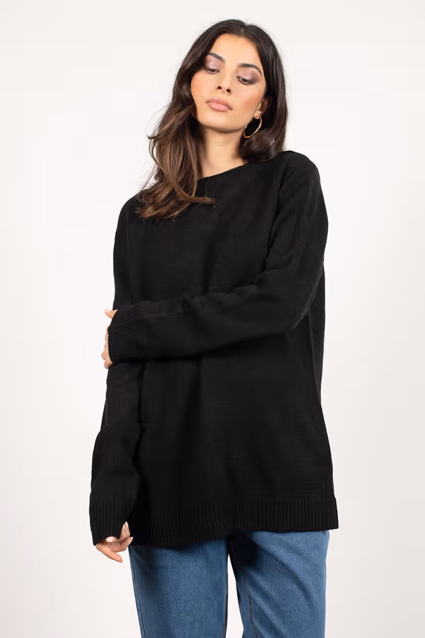 Shallow Waters Lace Up Sweater - Black