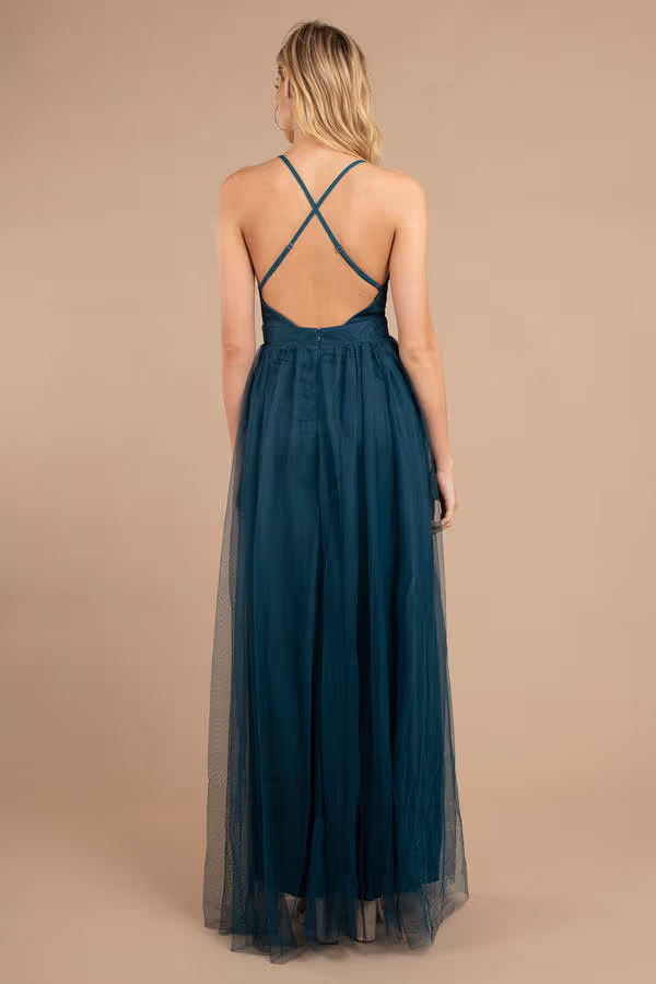 Here To Slay Plunging High Slit Maxi Dress - Navy