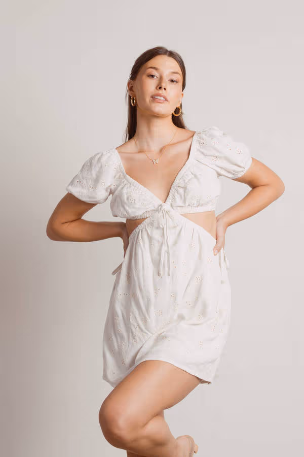 Sunny Fields Cutout Babydoll Mini Dress - White
