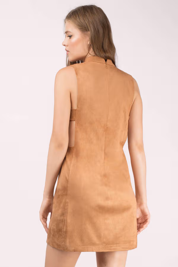 Keep It Simple Cutout Shift Mini Dress - Rust Suede
