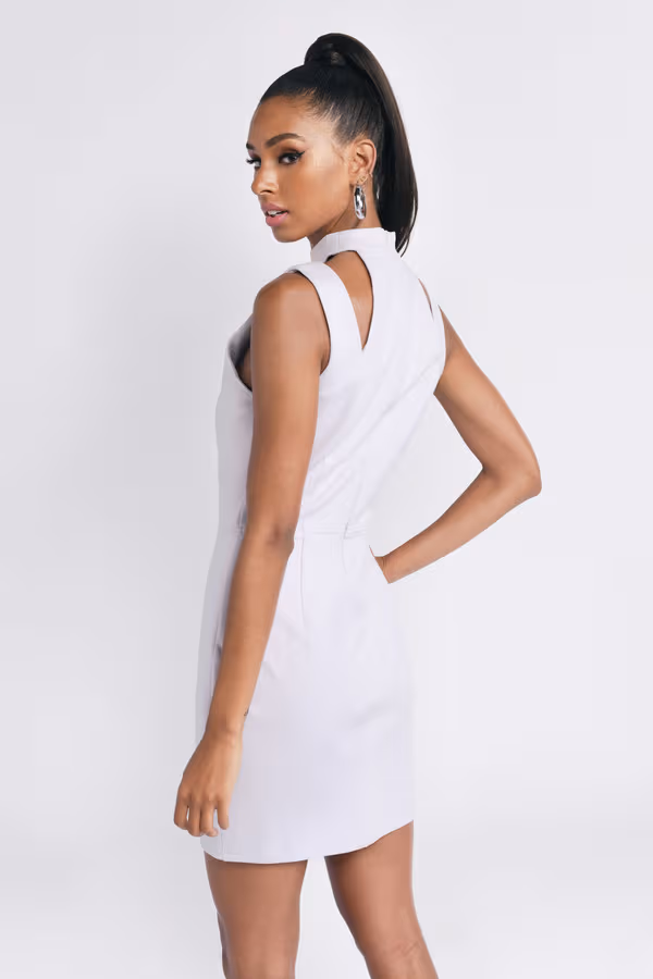 Step By Step Choker Bodycon Mini Dress - Grey