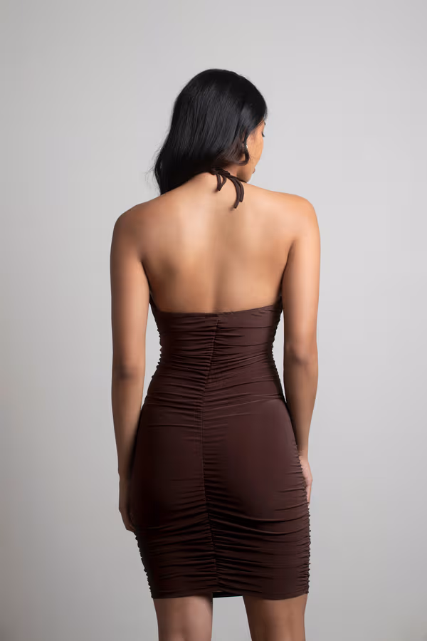 Put In Work Cutout Open Back Mini Dress - Chocolate