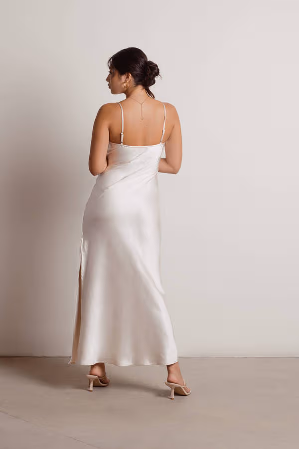 This Moment Satin Cowl Neck Maxi Dress - White