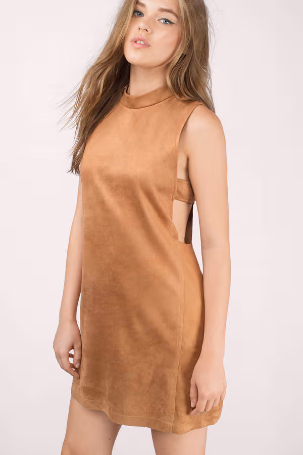 Keep It Simple Cutout Shift Mini Dress - Rust Suede