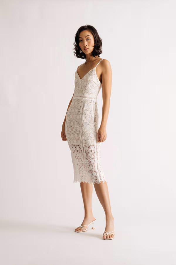 Annalynn Lace Back Slit Midi Dress - White