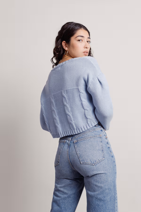 Hina Sweater Crop Top and Cardigan Set - Blue