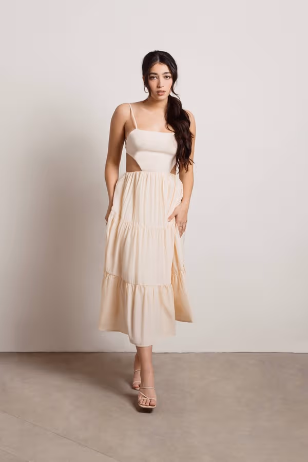Sweet Sun Cutout Sundress Midi Dress - Cream