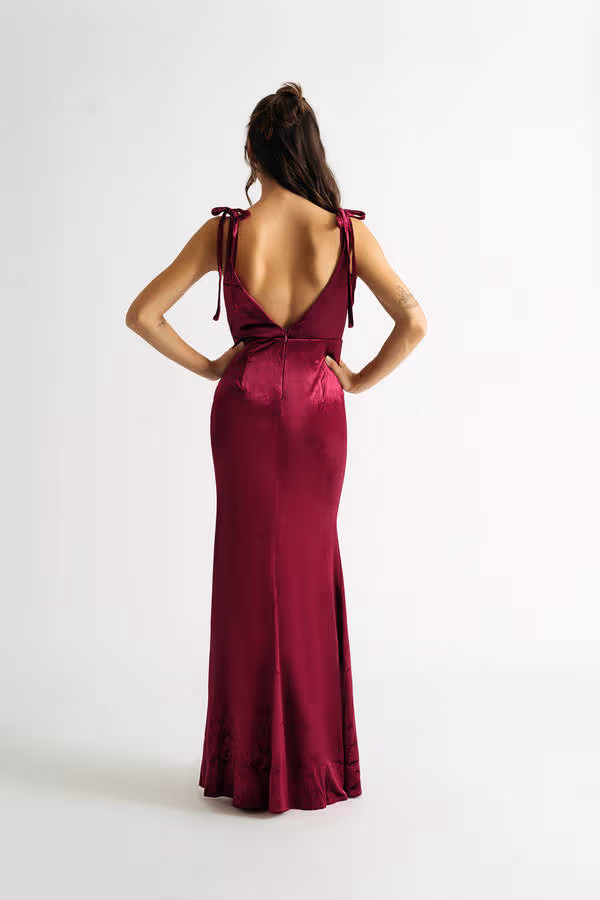 Remember Me Corset High Slit Maxi Dress - Wine