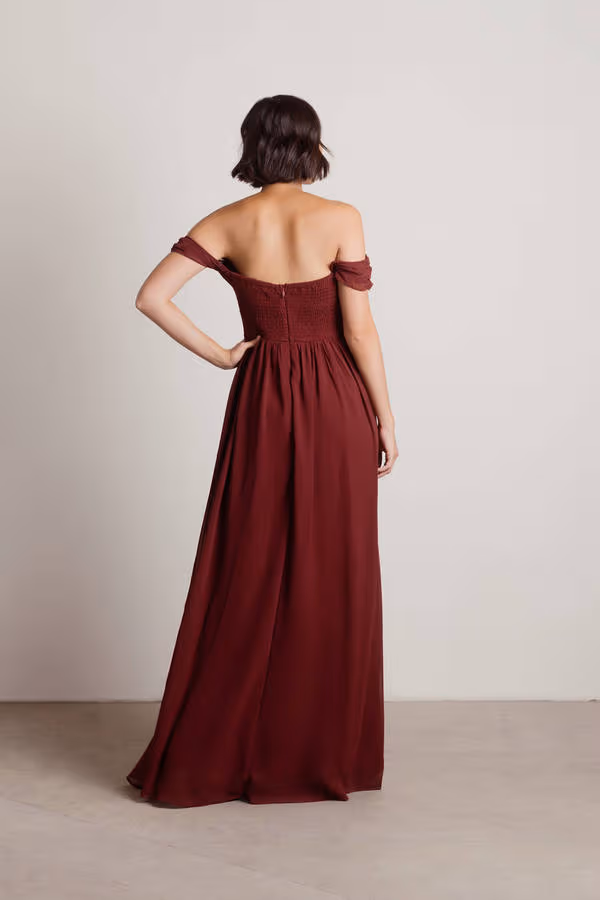 Adrienne Off The Shoulder Sweetheart Maxi Dress - Wine