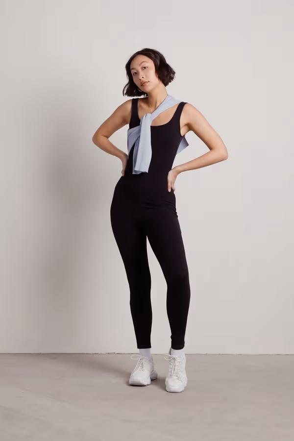 Cool Girl Ribbed Full Length Unitard - Black