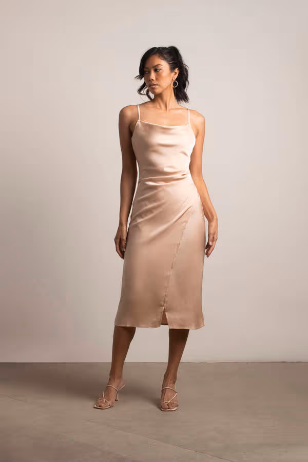 Maddy Satin Slit Midi Dress - Blush