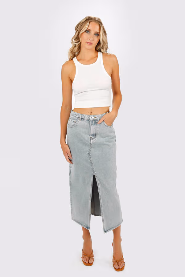 Aubrie Denim Maxi Skirt - Blue