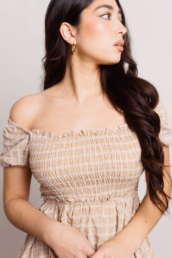 Lyndsey Lace Up Back Babydoll Mini Dress - Beige