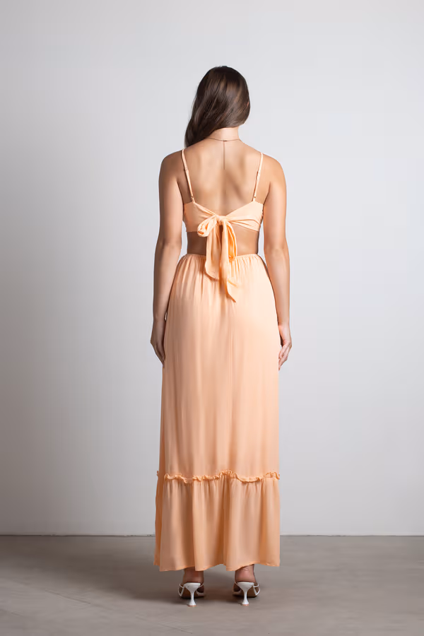 Sherbert Summer Cutout Tiered Maxi Dress - Orange