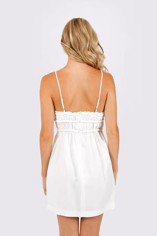Claire Smocked Strappy Mini Dress - White