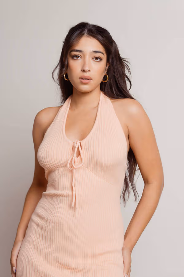 Back In The Day Ribbed Backless Mini Dress - Peach