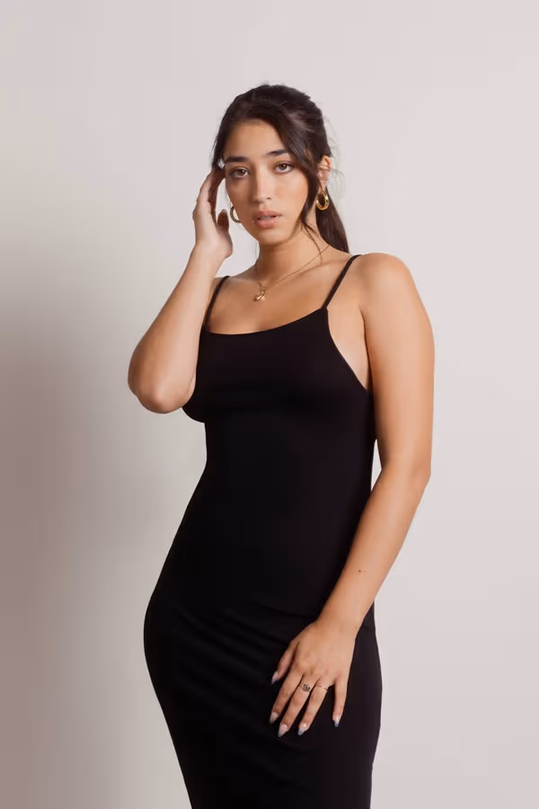 Stacie Open Back Slit Midi Dress - Black