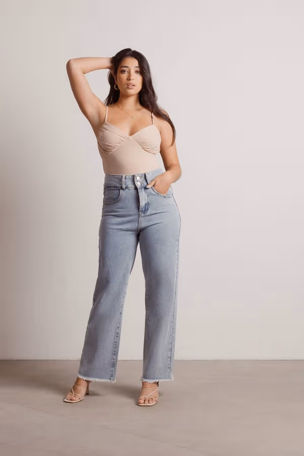 One Wish Ruched Bust Bodysuit - Beige