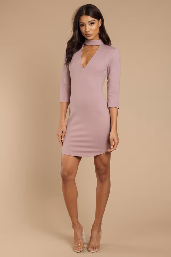 Ignite Choker Bodycon Mini Dress - Dark Rose