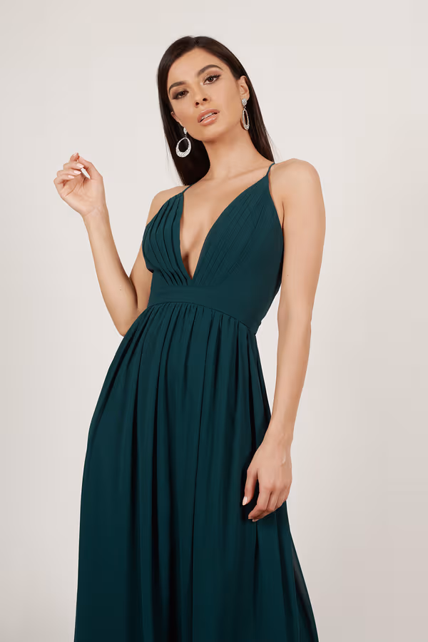 Etiquette Deep V Cross Back Maxi Dress - Emerald