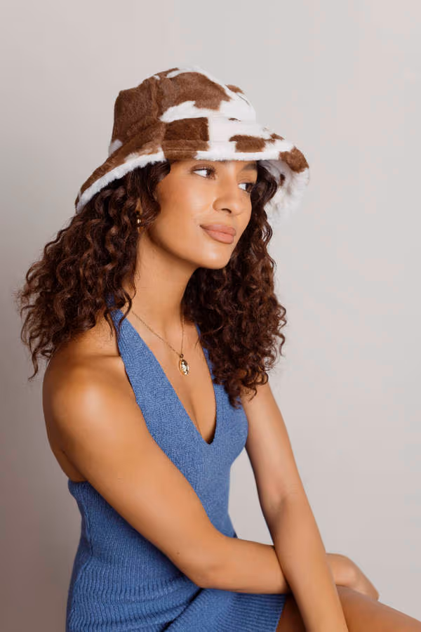 Don't Tip Me Over Fluffy Bucket Hat - Dark Brown