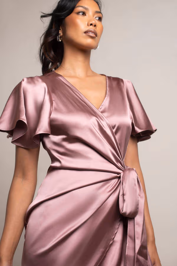 Jazmine Rose Butterfly Sleeves Satin Wrap Dress