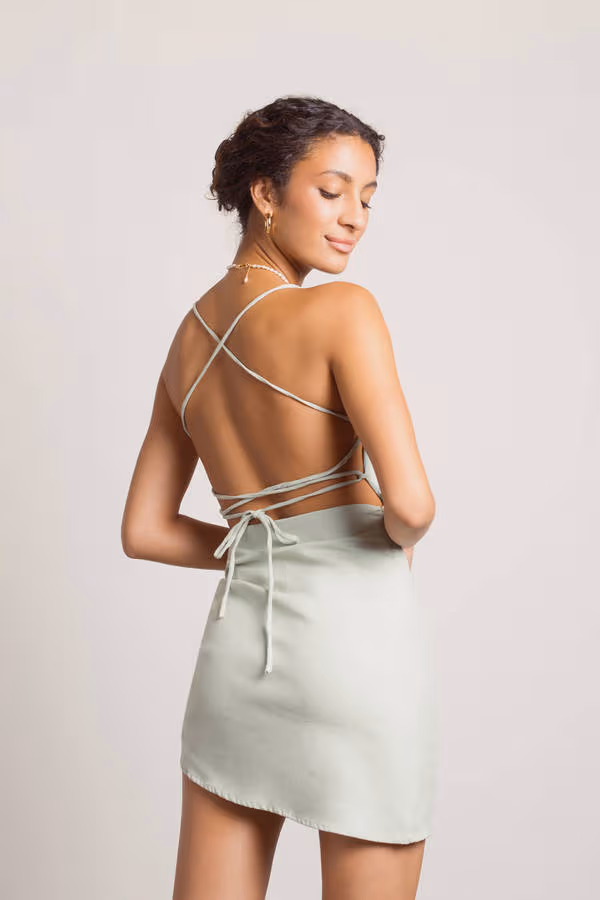 Moving On Cross Back Asymmetrical Mini Dress - Sage