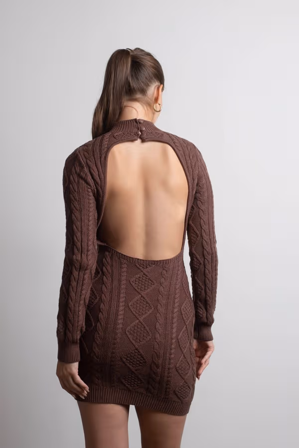 Look Back Backless Sweater Mini Dress - Stone