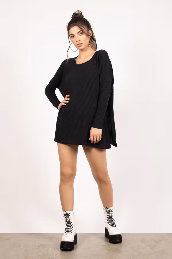 Celia Ribbed Sweater Dress - Black