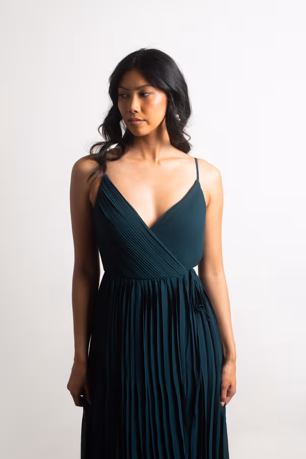 Love Galore Pleated Slit Maxi Dress - Emerald