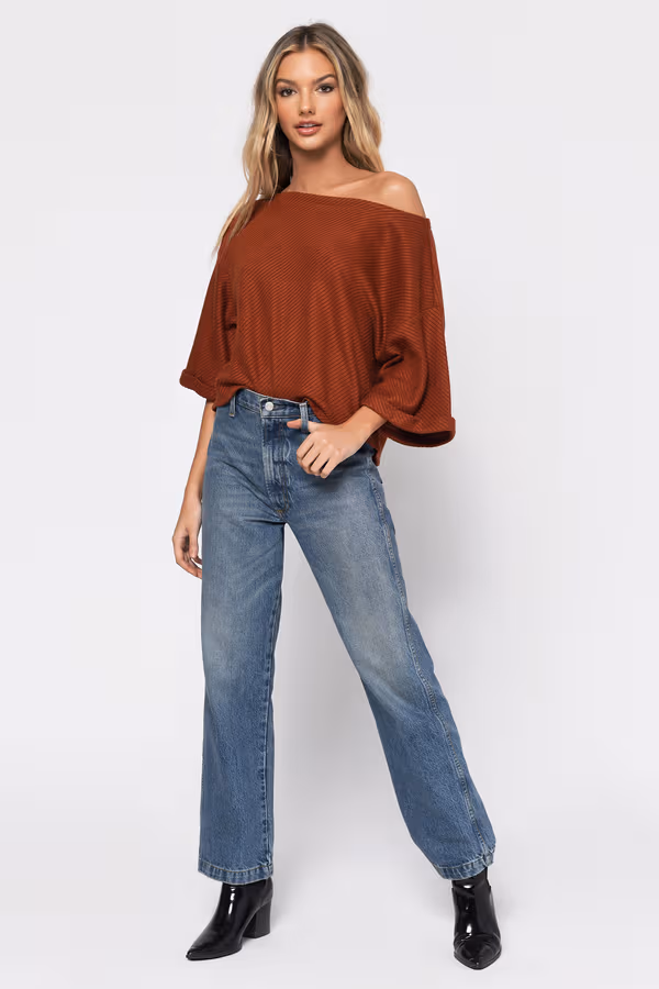 Sweet Dreams Ribbed Knit Sweater - Rust